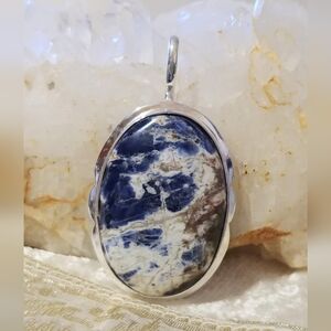 NWOT Large Natural Sodalite .925 Sterling Silver Pendant
